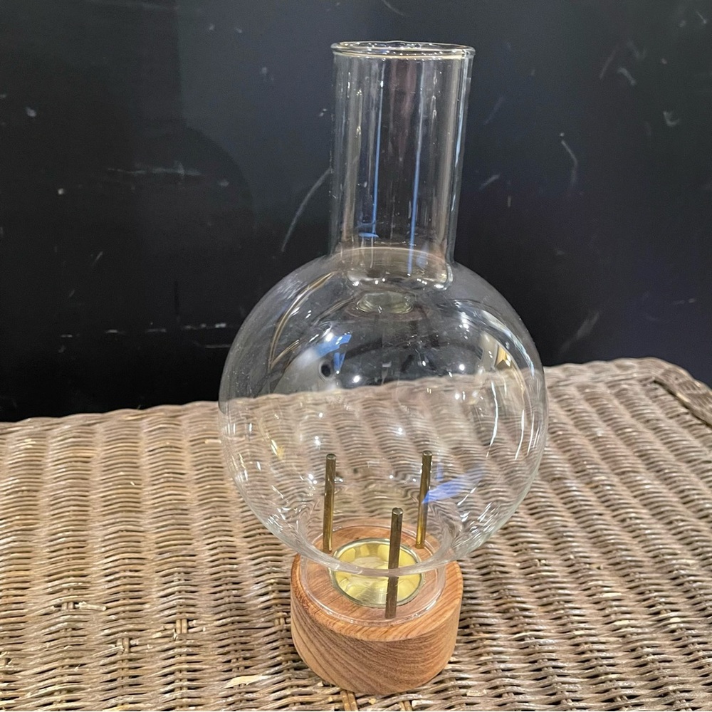 Danish Hurricane Glass and Wood Candle Holder Bodum made in Denmark